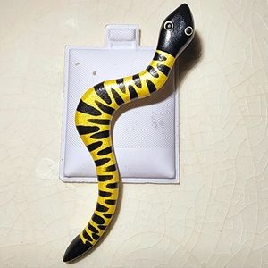 Handpainted black and yellow artisan snake brooch signed artist